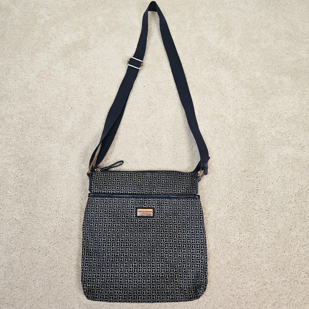 Tommy Hilfiger Signature Monogram Jacquard Crossbody Bag Navy Adjustable Strap
